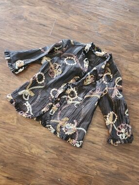 Agora Brown Blouse/Jacket with Gold Ribbon Trim